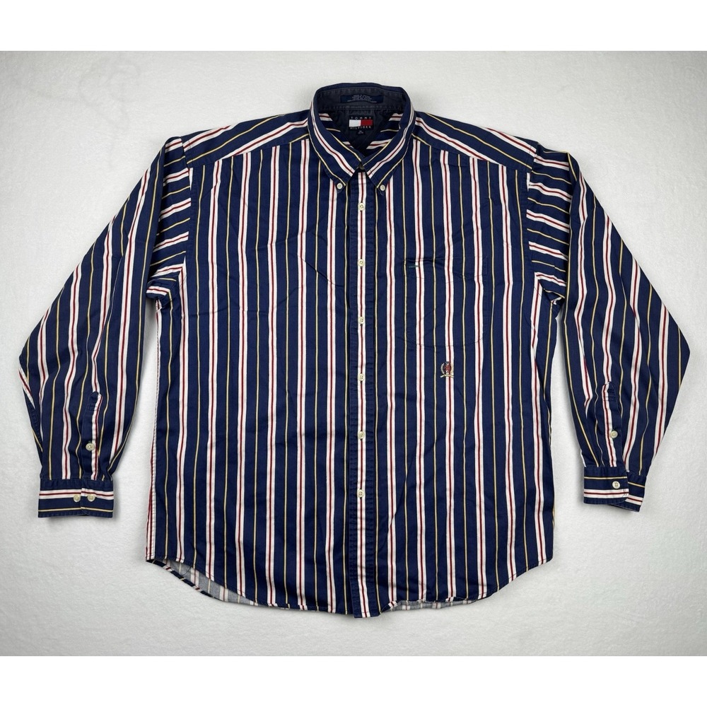 Tommy Hilfiger Vintage Shirt Mens XL Striped‎ Button Down Made In Saipan 90s